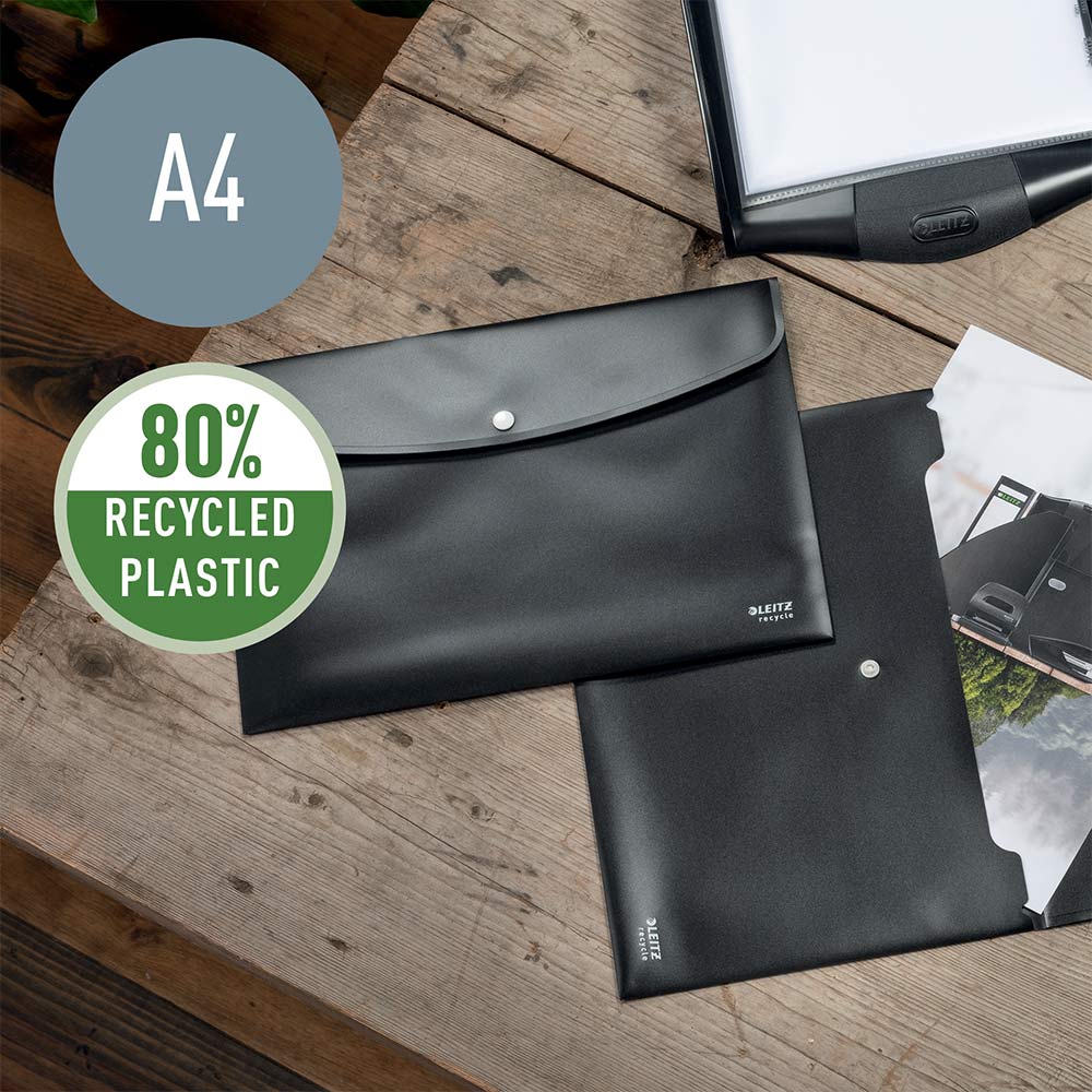 Bolsa 235x313mm A4 Envelope Fecho Botão Recycle Preto