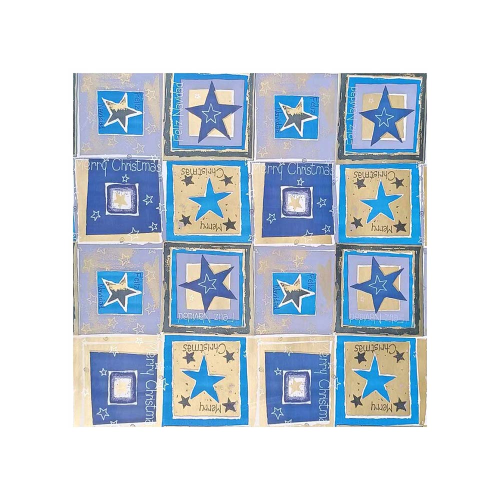 Papel Embrulho 62cmx200m Estrelas Azul/Dourado Bobine 7Kg