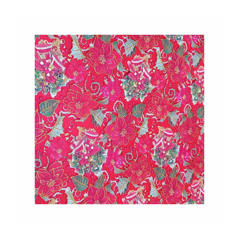 Papel Embrulho 62cmx200m Azevinho Fundo Vermelho Bobine 7Kg