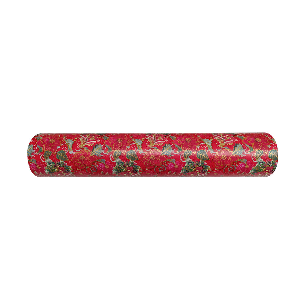 Papel Embrulho 62cmx200m Azevinho Fundo Vermelho Bobine 7Kg