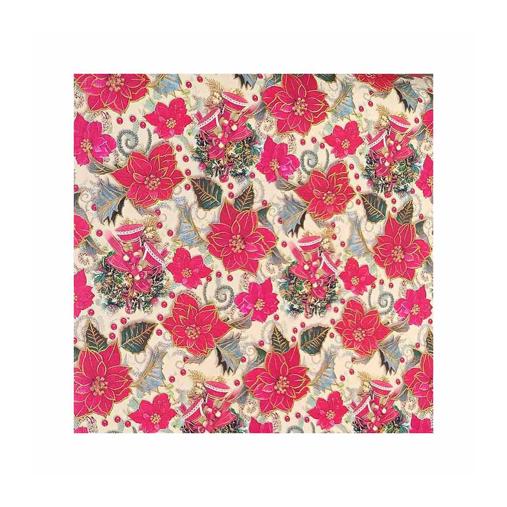 Papel Embrulho 62cmx200m Azevinho Fundo Claro Bobine 7Kg