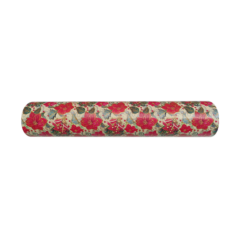 Papel Embrulho 62cmx200m Azevinho Fundo Claro Bobine 7Kg