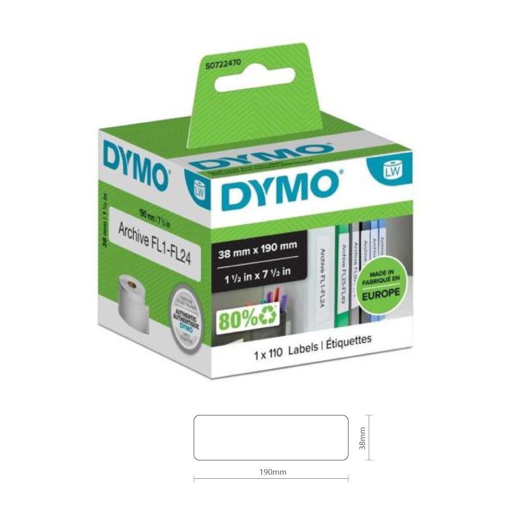 Etiquetas 190mmx38mm Lombada Dymo Branco 1 Rolo