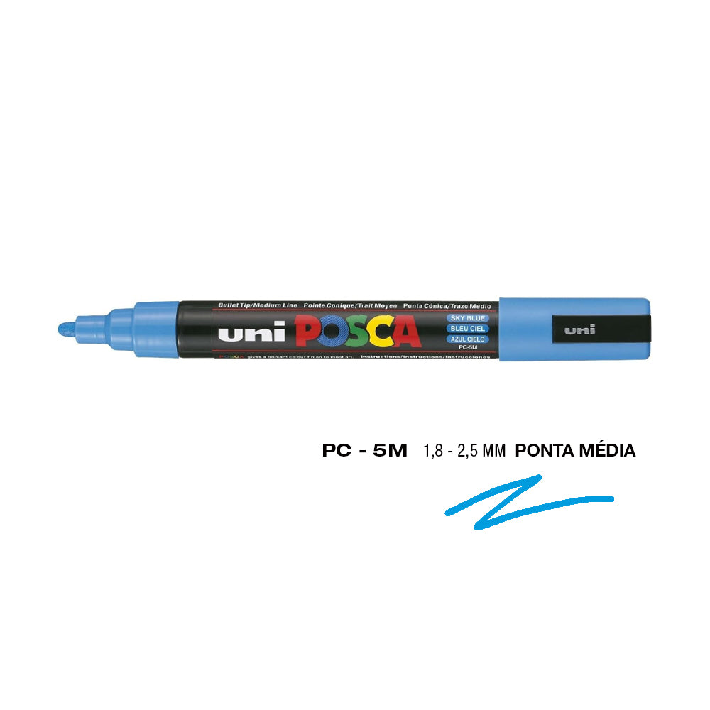 Marcador Uniball Posca PC-5M 1,8mm Azul Céu (48) 1un