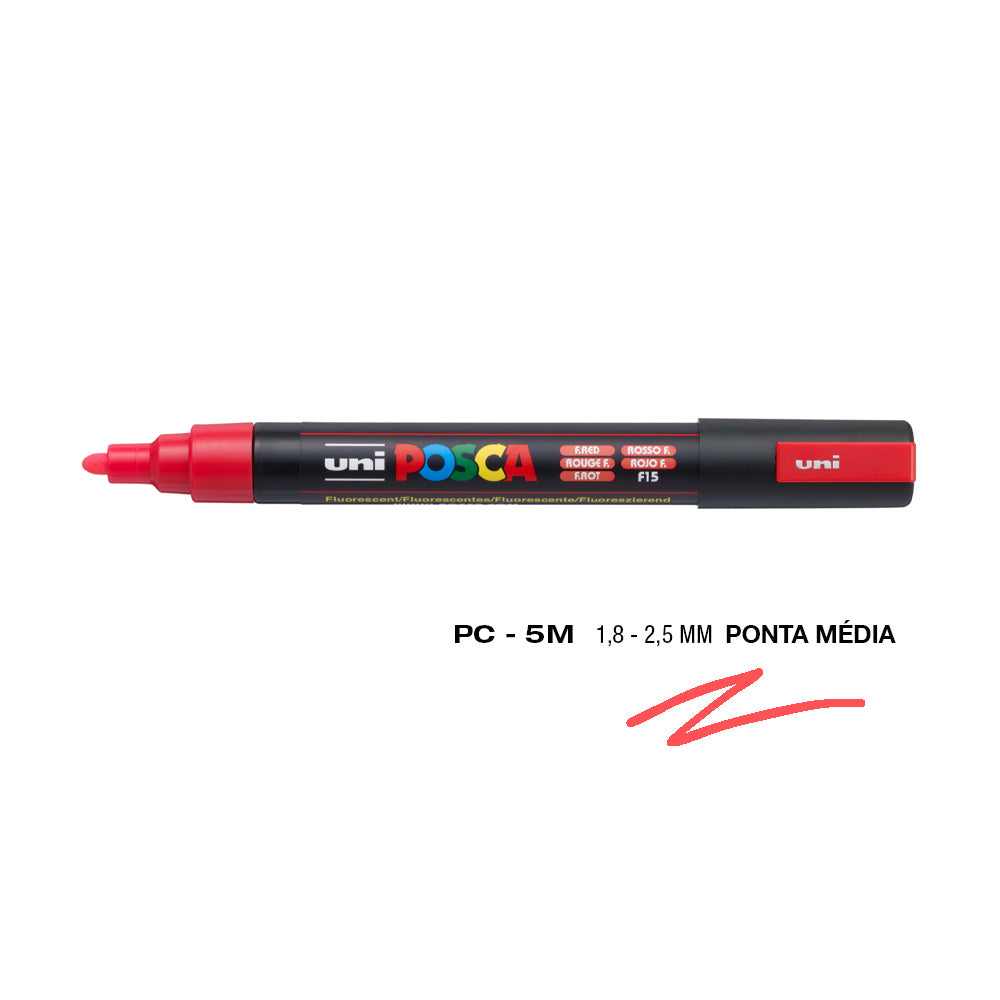 Marcador Uniball Posca PC-5M 1,8mm Vermelho Fluor (F15) 1un