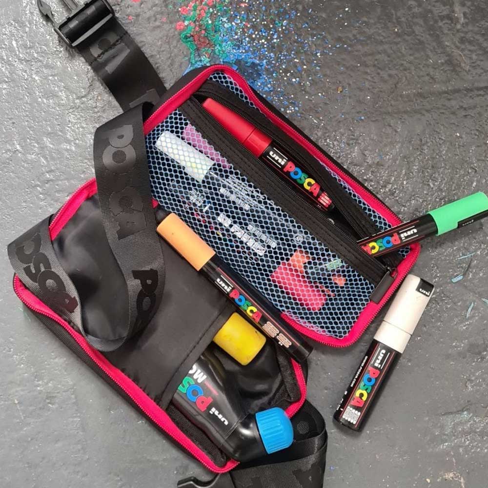 Estojo Bolsa Retangular c/ Marcadores Sortidos Posca 12un