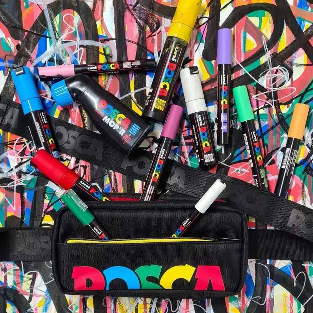 Estojo Bolsa Retangular c/ Marcadores Sortidos Posca 12un