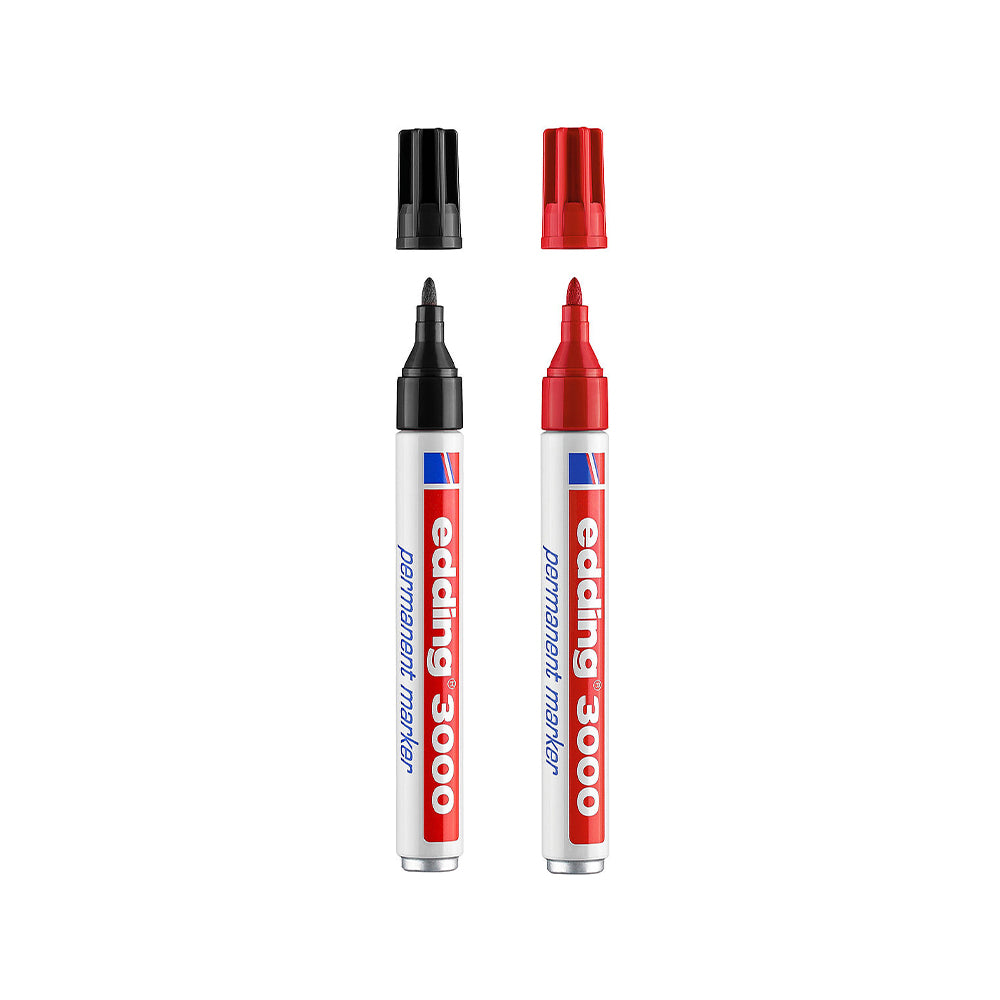 Marcador Permanente Grosso Edding 3000 Preto/Verm Blister