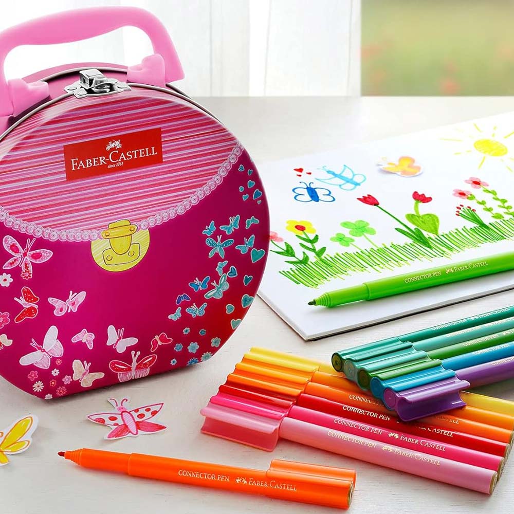 Marcador Feltro Faber Castell Connector Mala Borboletas 33un