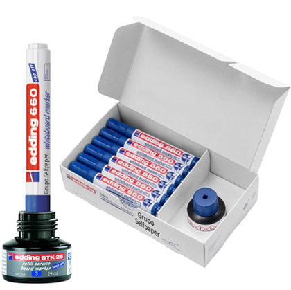 Marcador Quadros Brancos Recarregável Edding 660 Azul 20u+15