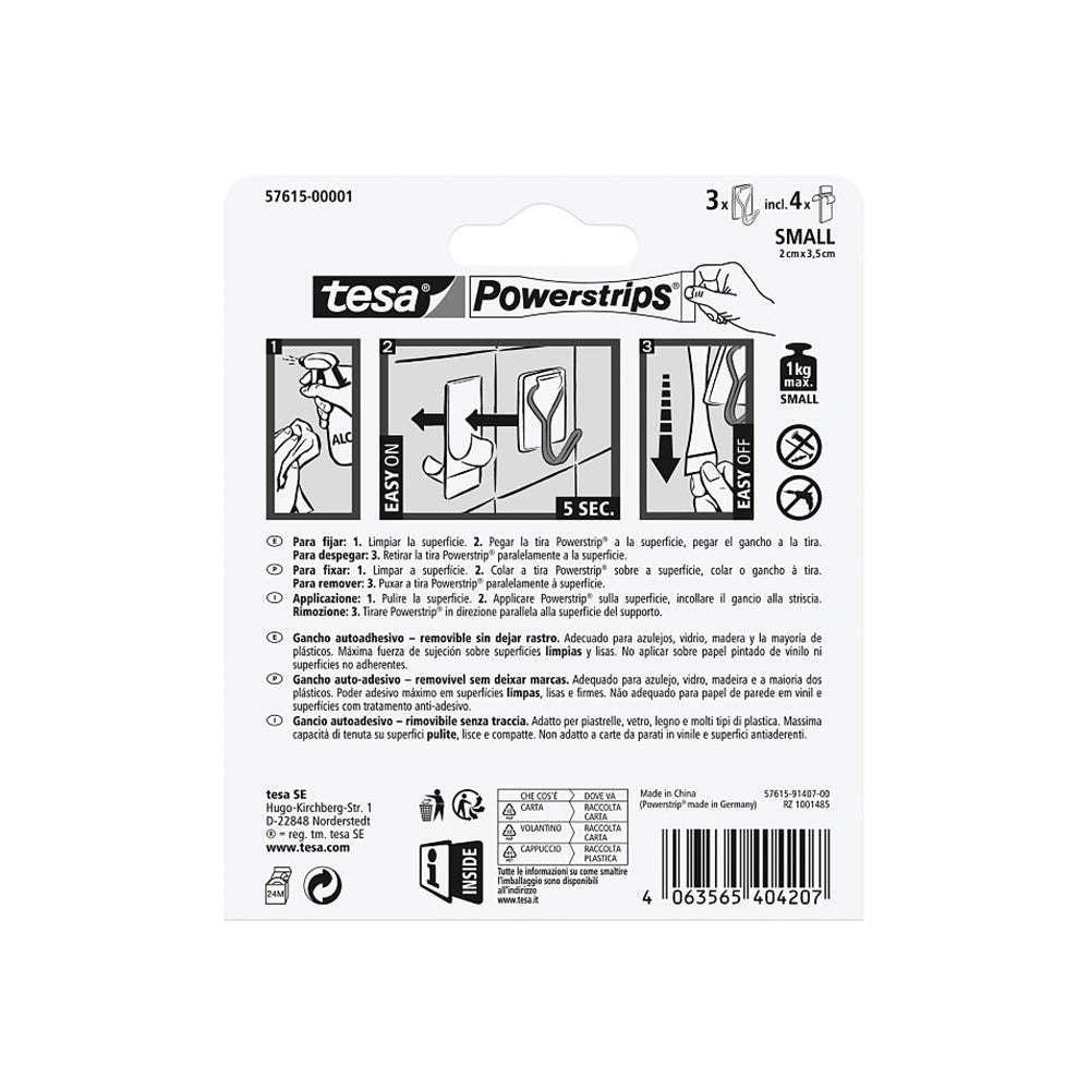 Gancho Adesivo Tesa Powerstrips 1Kg Branco 3un