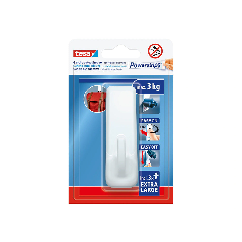 Gancho Retangular Adesivo Tesa Powerstrips 3Kg Branco