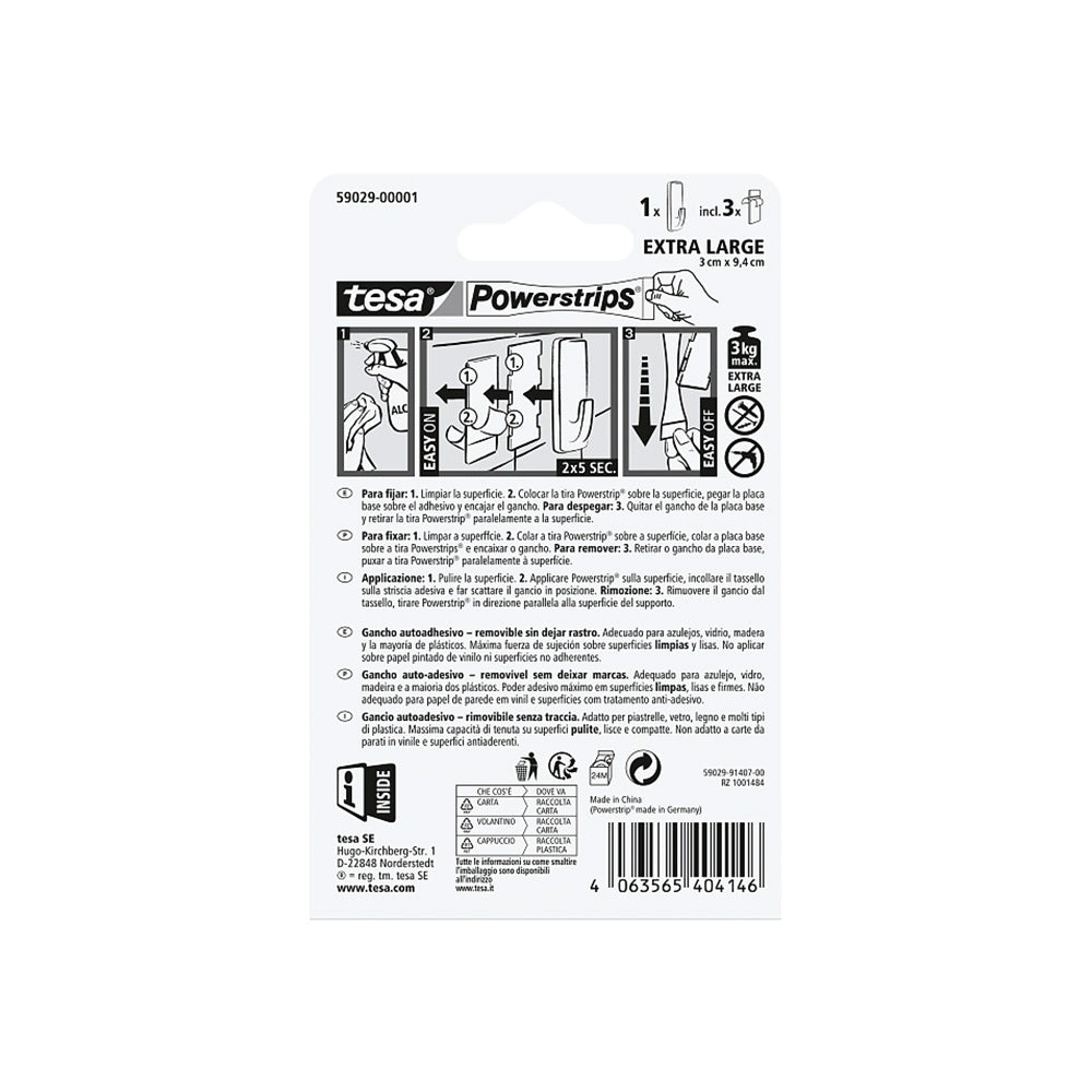 Gancho Retangular Adesivo Tesa Powerstrips 3Kg Branco