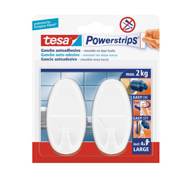 Gancho Oval Tesa Powerstrips + 4 Tiras Large Branco 2un