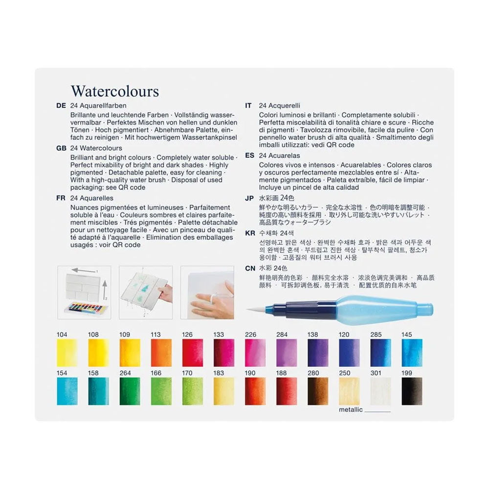 Conjunto Aguarelas 24 Cores Pincel Água+Paleta Faber-Castell