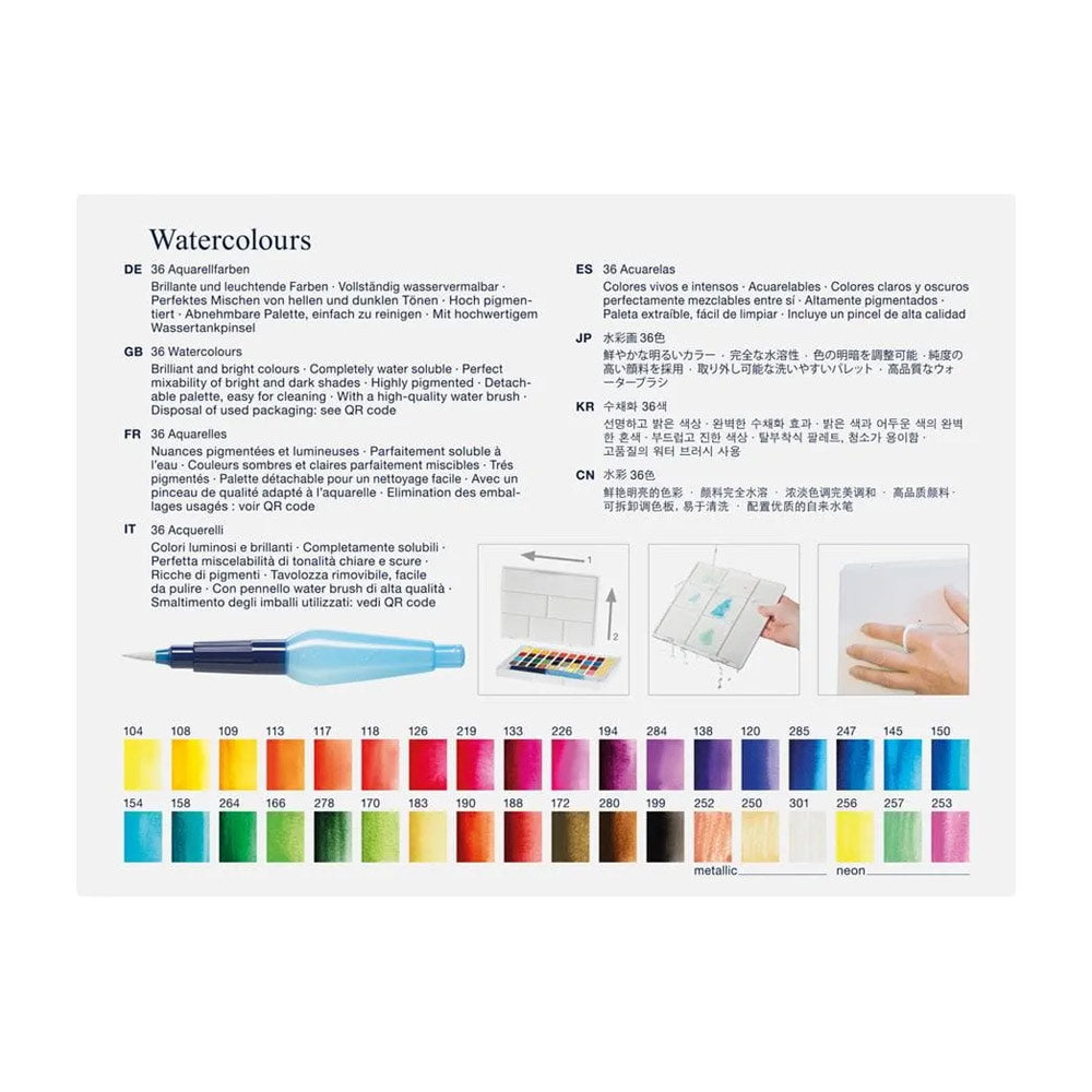 Conjunto Aguarelas 36 Cores Pincel Água+Paleta Faber-Castell