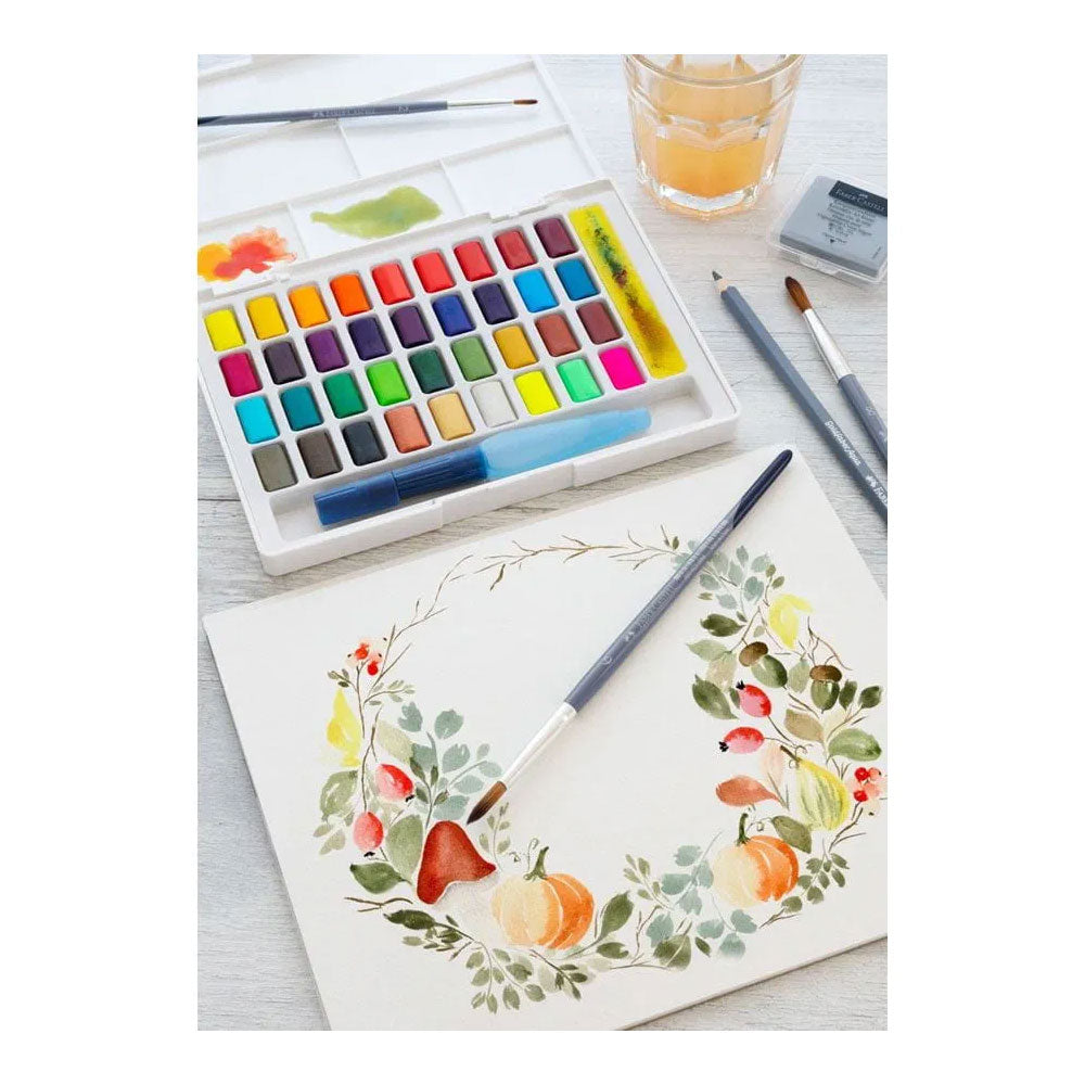Conjunto Aguarelas 36 Cores Pincel Água+Paleta Faber-Castell