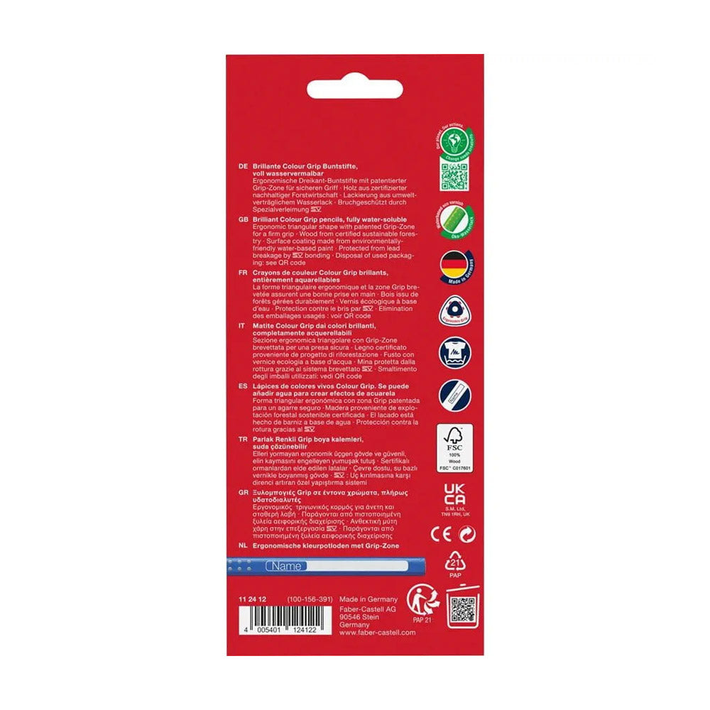Lápis Cor Aguarelável 12un Cx Cartão Faber-Castell Grip