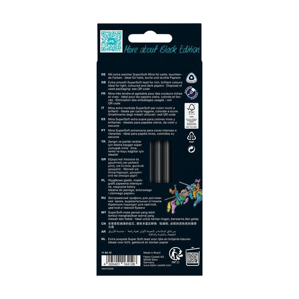 Lápis Cor 12un Cx Cartão Faber-Castell Black Edition 18cm