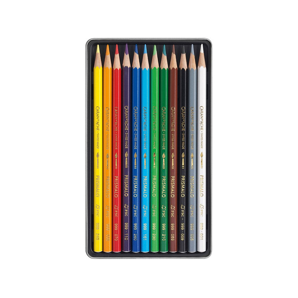 Lápis Cor Aguarelável 12un Cx Metal Caran DAche Prismalo