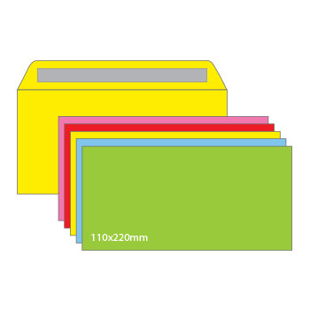 Envelopes 110x220mm DL s/janela Cores Fortes Sortido 25un