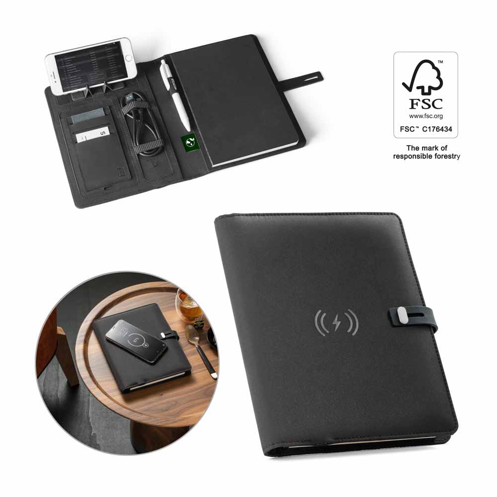 Caderno Multifunções 100% rPET com Carregador Wireless