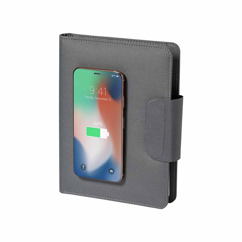 Caderno Multifunções 300D rPET com Carregador Wireless