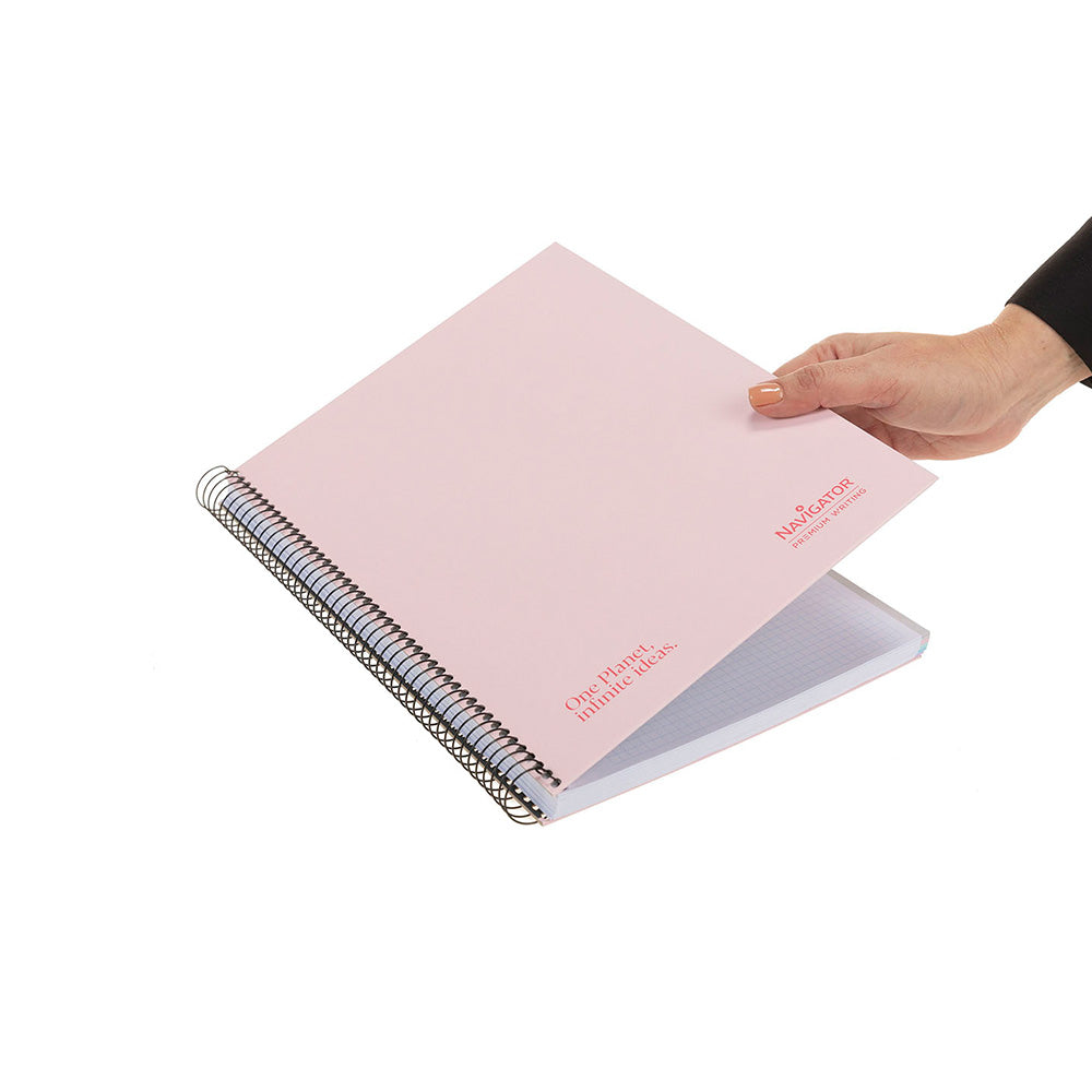 Caderno Espiral A4 Quadriculado Navigator Rosa Pastel 120Fls