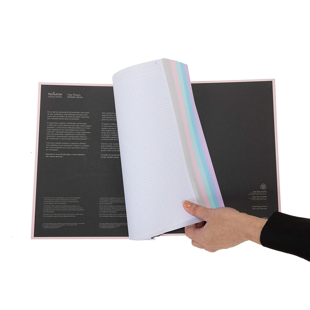 Caderno Espiral A4 Quadriculado Navigator Rosa Pastel 120Fls