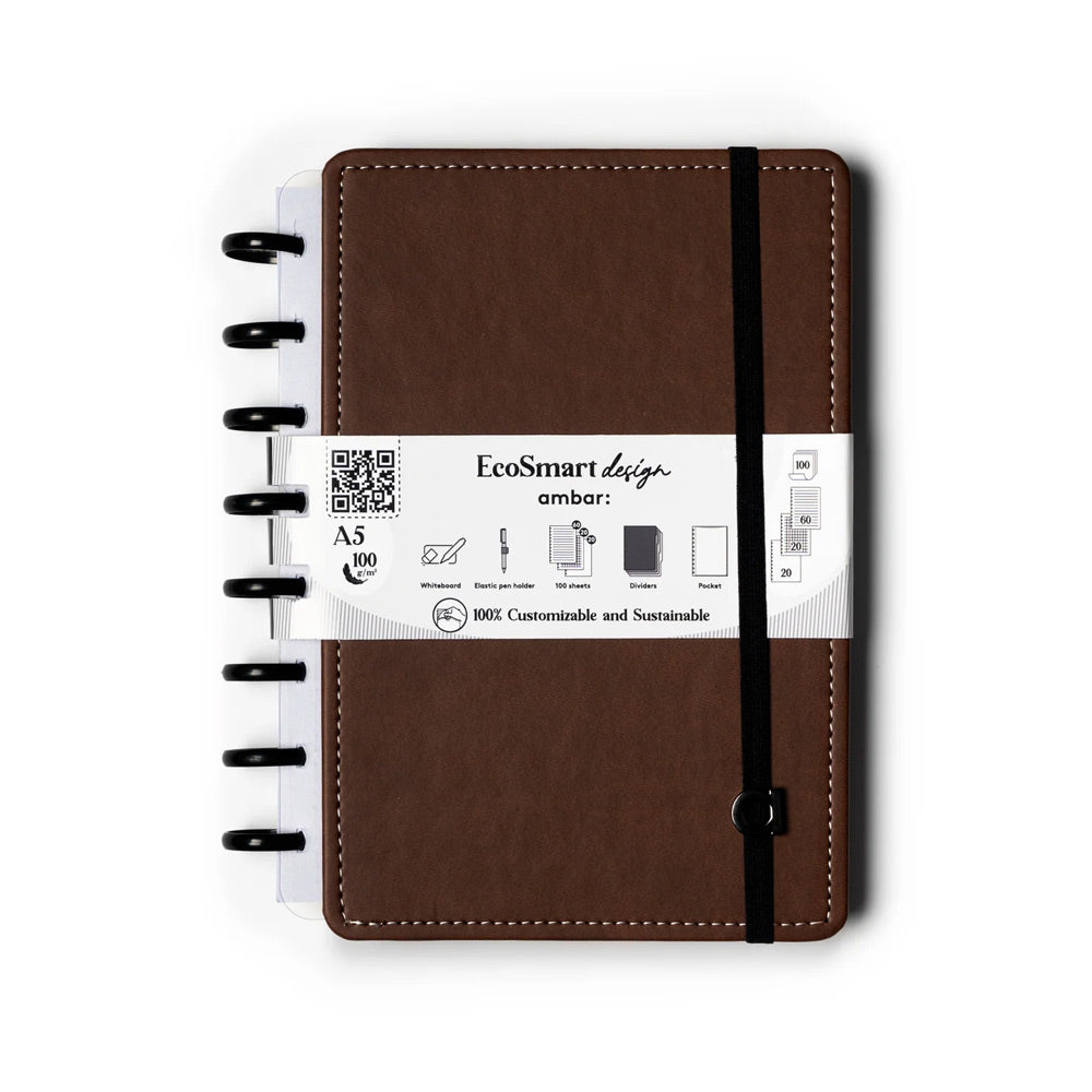 Caderno Inteligente A5 PU Ambar EcoSmart Castanho 100Fls 1un