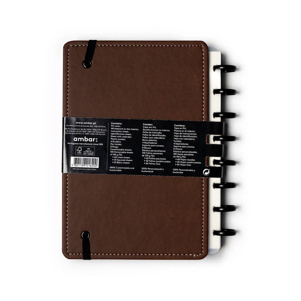 Caderno EcoSmart A5 PU Ambar Castanho 100g 100Fls