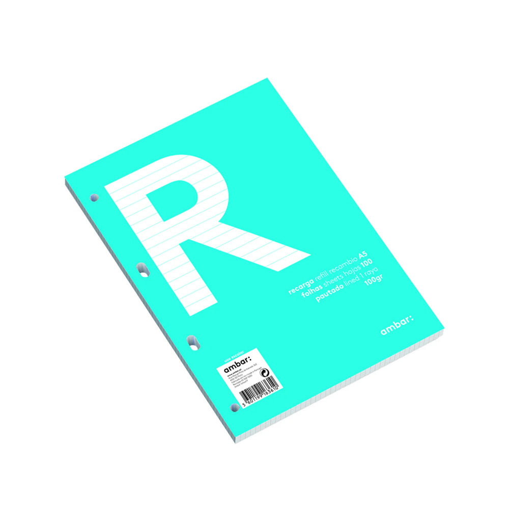 Recarga Papel A5 Pautado 100g Ambar School 100 Folhas