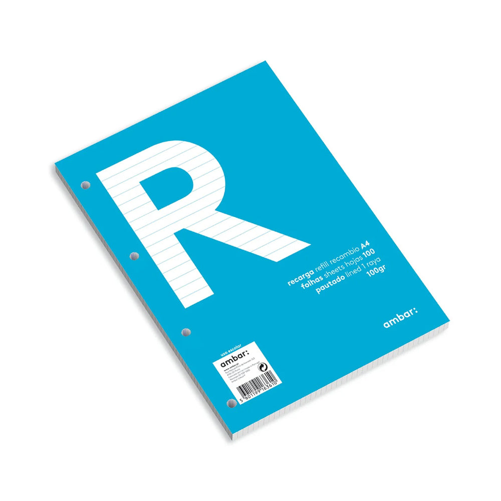 Recarga Papel A4 Pautado 100g Ambar School 100 Folhas