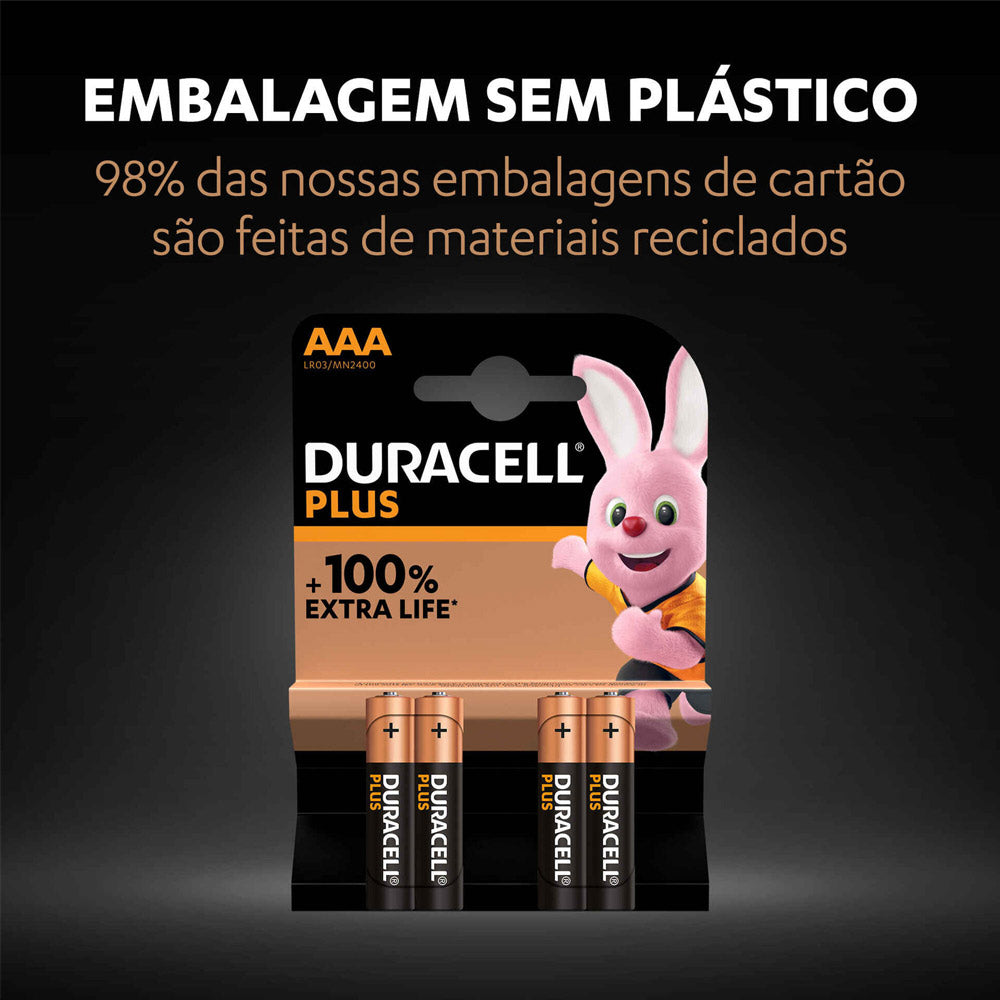 Pilhas AAA LR03 Alcalinas 1.5V Duracell Plus 4un