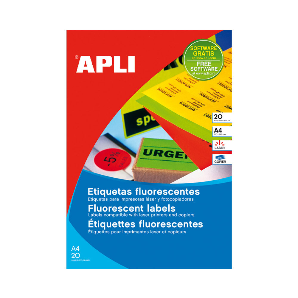 Etiquetas 210x297mm 20Fls A4 Laranja Fluorescente Apli 20un