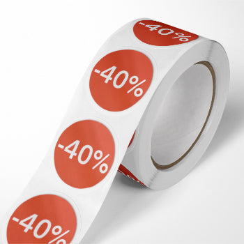 Etiquetas Promocionais Redondas -40% Rolo 400un Vermelho