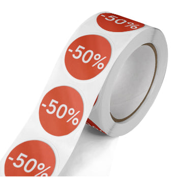 Etiquetas Promocionais Redondas -50% Rolo 400un Vermelho