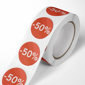 Etiquetas Promocionais Redondas -50% Rolo 400un Vermelho