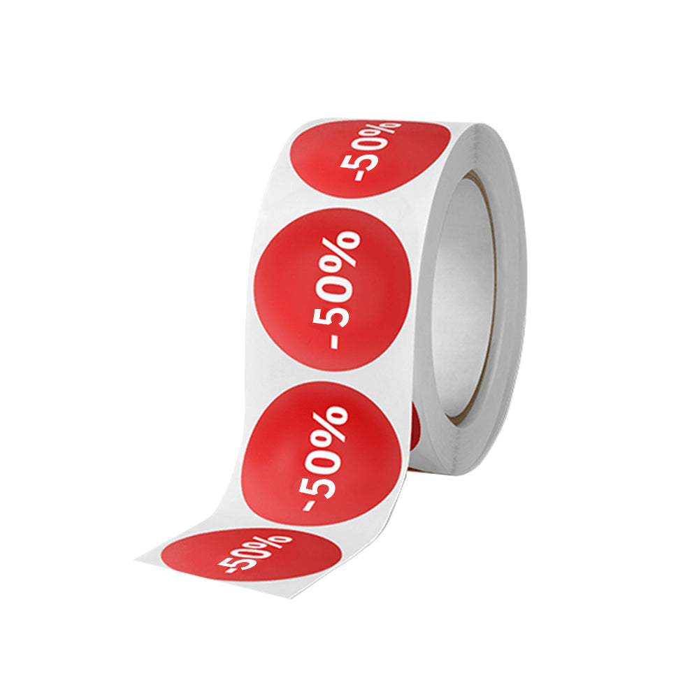 Etiquetas Promocionais Redondas -50% Rolo 400un Vermelho