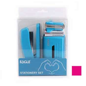 Conjunto Agrafador+ Furador + Saca Agrafos Eagle Rosa Néon