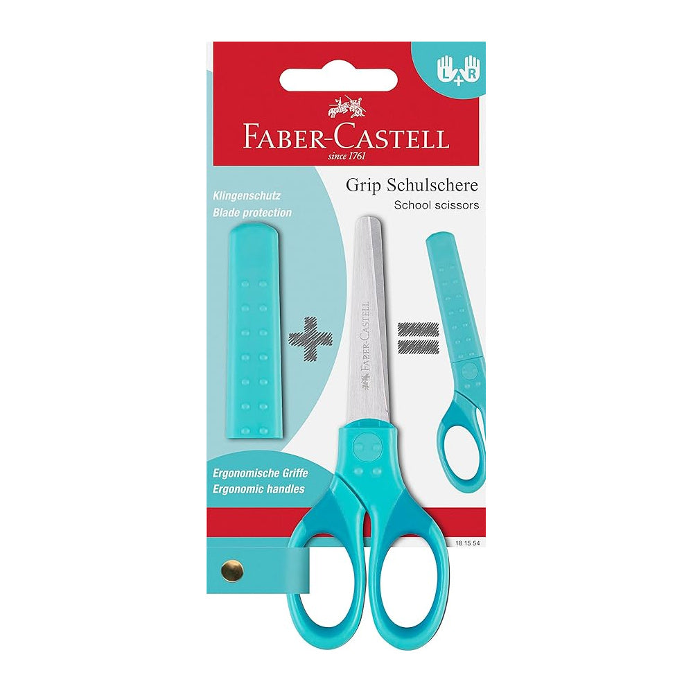 Tesoura 13cm Faber-Castell Grip Proteção Azul Turquesa
