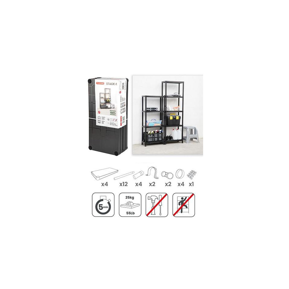 Estante 4 Prateleiras Stack 30x60x140cm Preto