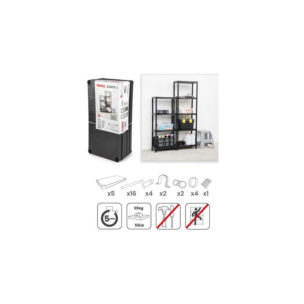 Estante 5 Prateleiras Stack 30x60x180cm Preto