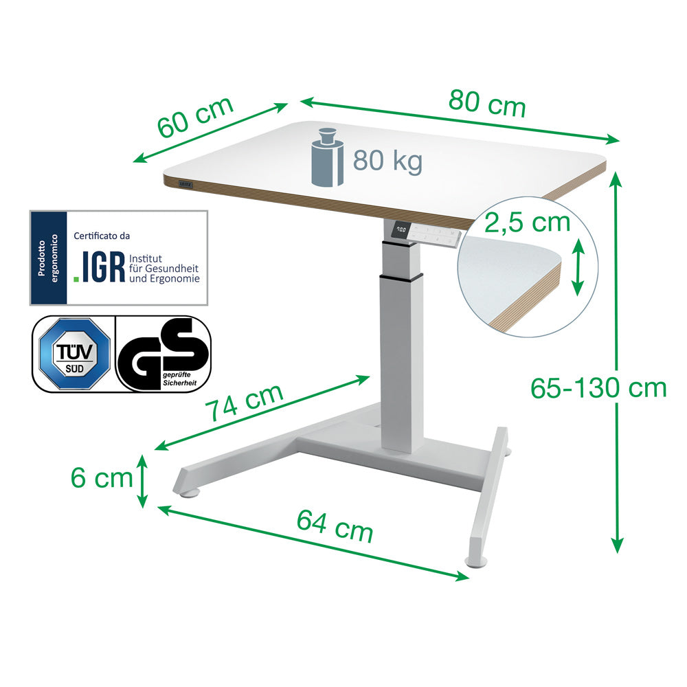 Mesa Apoio Elevatória 60x80x65/130 Elétrica Branco