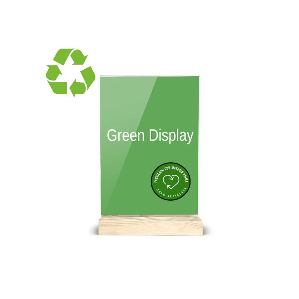 Expositor Porta Folhetos Acrilico 2 Faces A5 Base T Madeira