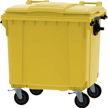 Contentor 1100L Polietileno DIN 4 Rodas c/Tampa Amarelo