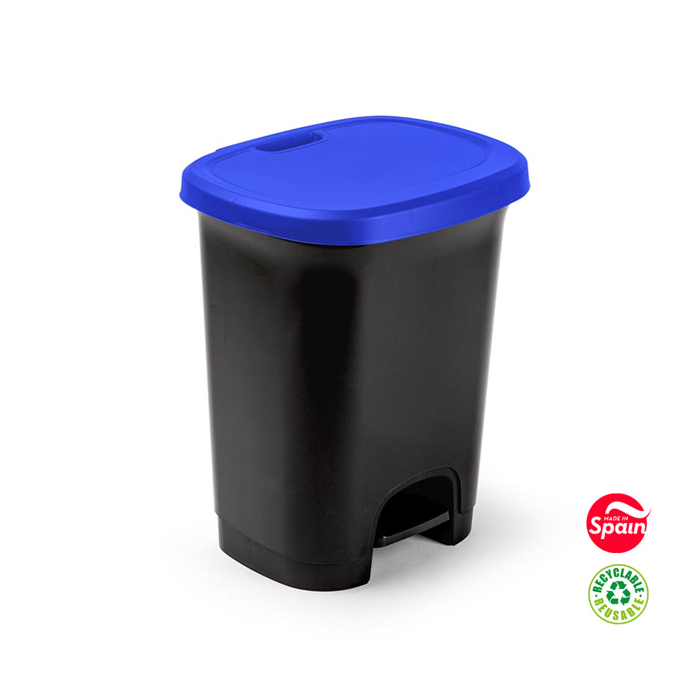 Contentor 27L Plástico Preto Tampa Azul com Pedal