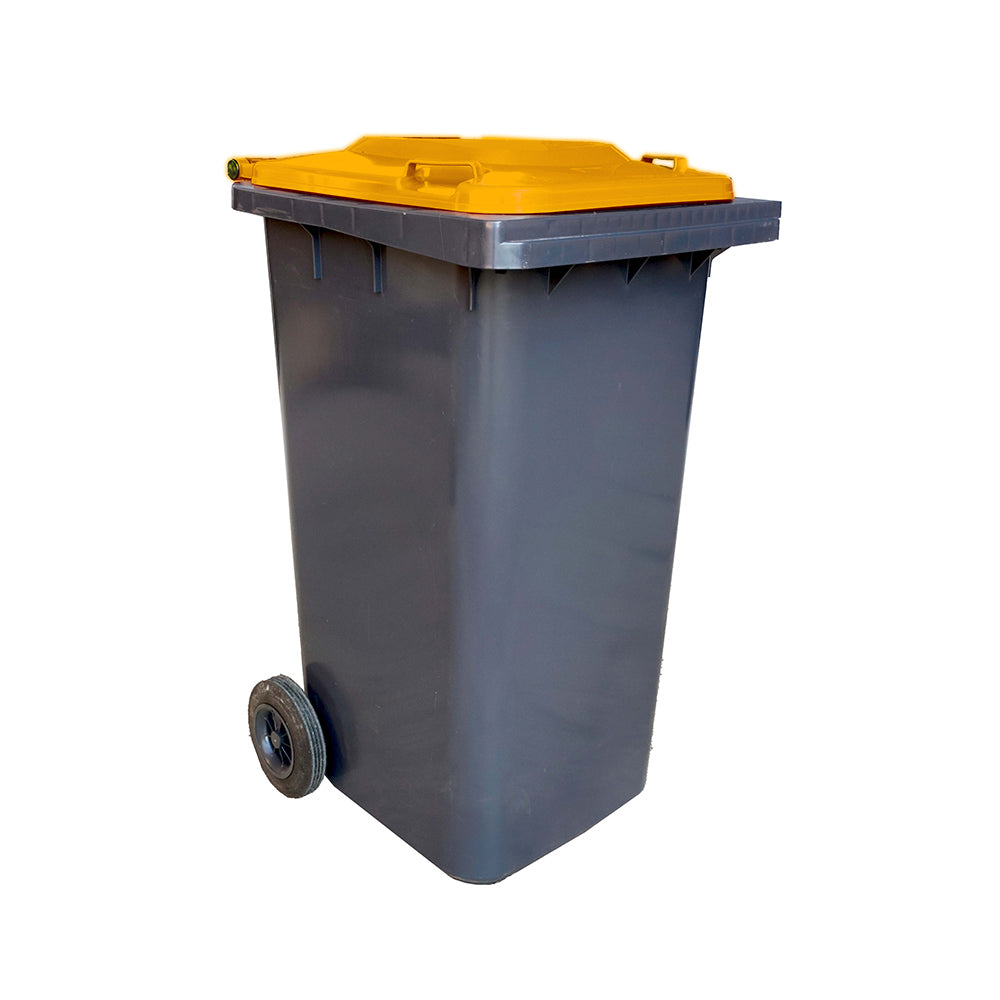 Contentor 120L Plástico 2 Rodas Cinza c/ Tampa Laranja