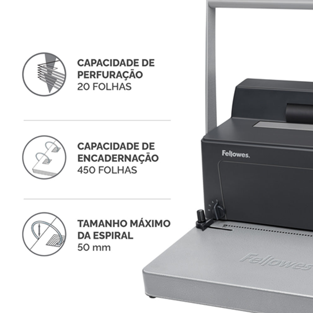 Encadernadora Espiral Metálica Manual 450Folhas Passo:5:1
