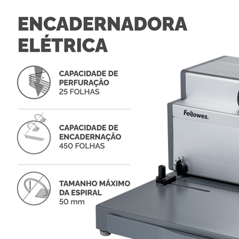 Encadernadora Espiral Metálica Elétrica 450Folhas Passo 5:1